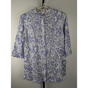 Coldwater Creek Paisley 100% Linen Tunic Length Top Mini Dress tan purple